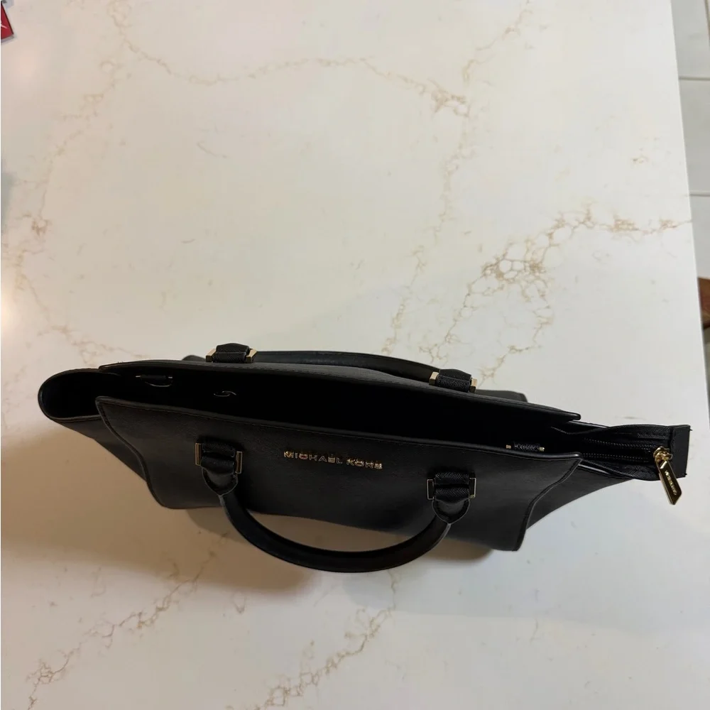 Michael Kors Black Leather Satchel with Gold Hardware